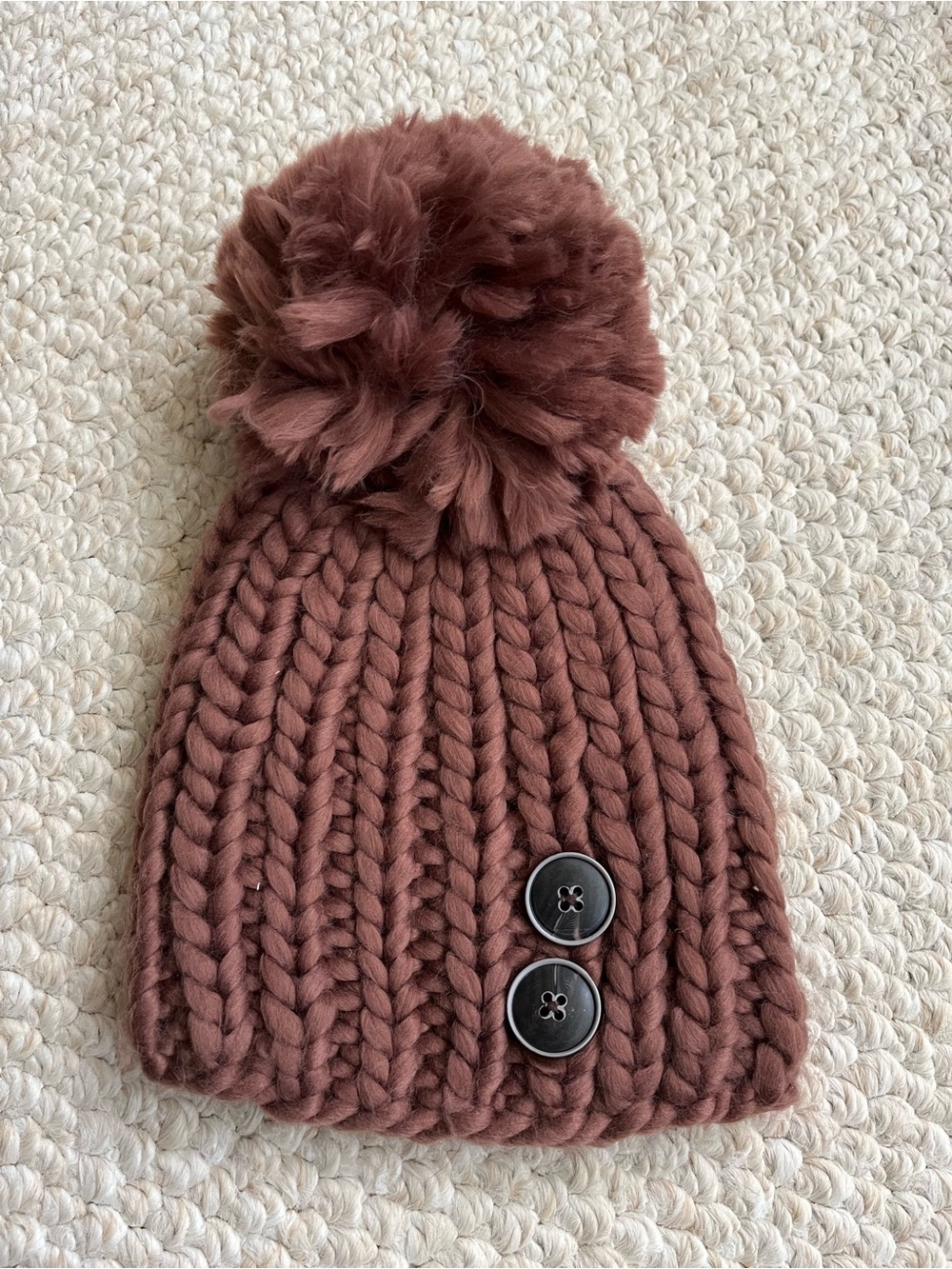 Pom-Pom Knit Beanie - Brown